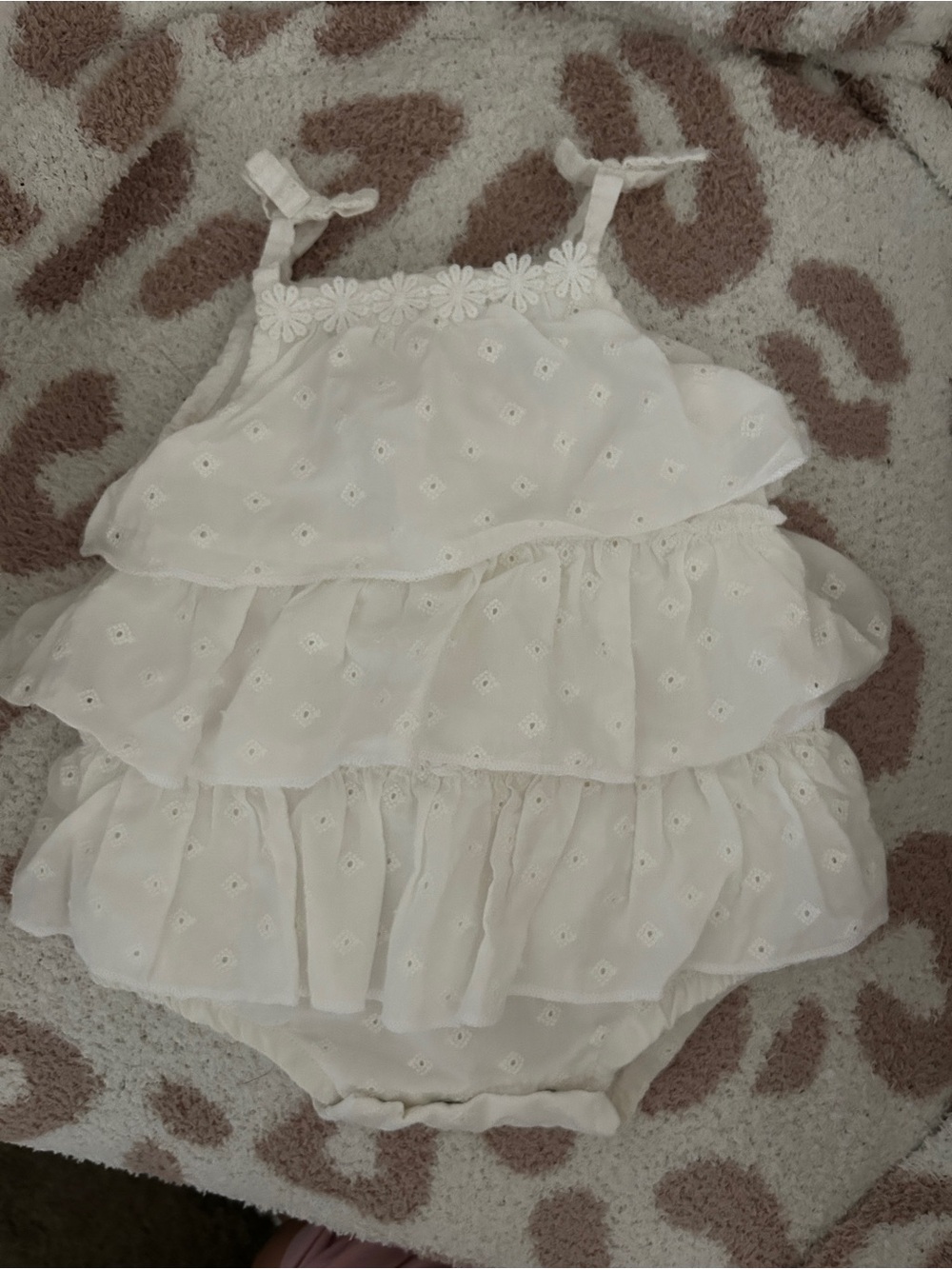Nicole Miller White Eyelet Ruffle Baby One-Piece Bodysuit